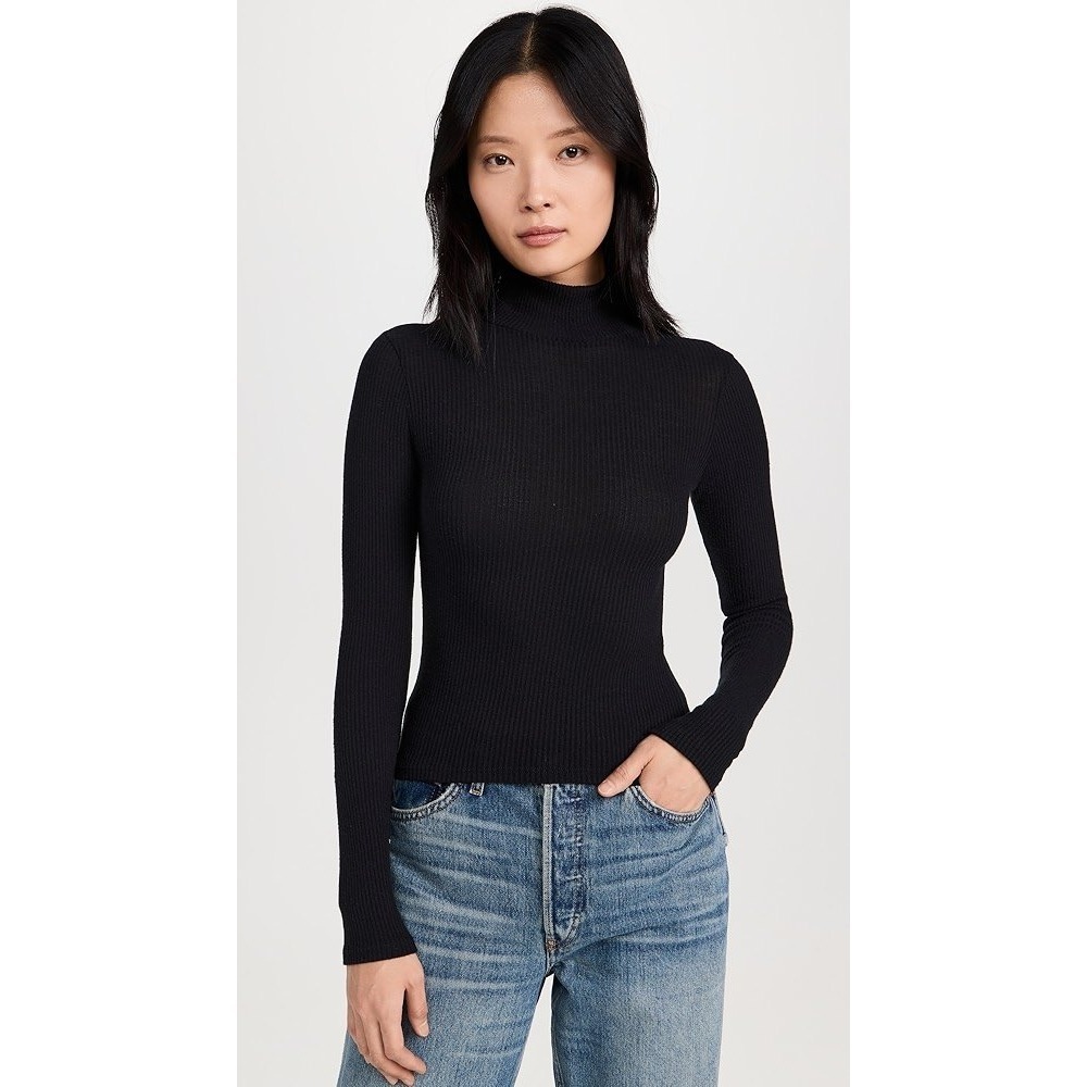 Who What Wear Collection Mock Neck Ribbed Knit Long Sleeve Sweater Black Small